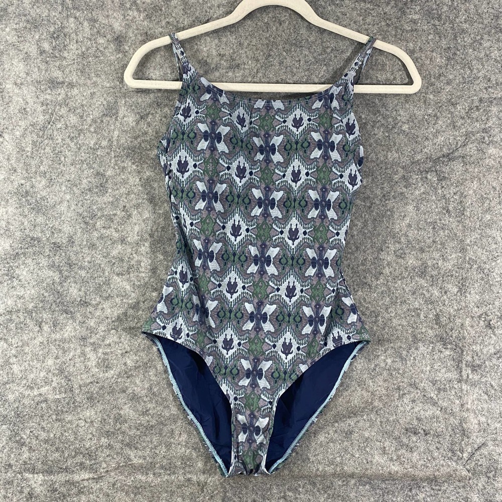 Tory Burch One Piece Swimsuit Medium Blue Boho Printed Backless Swim
